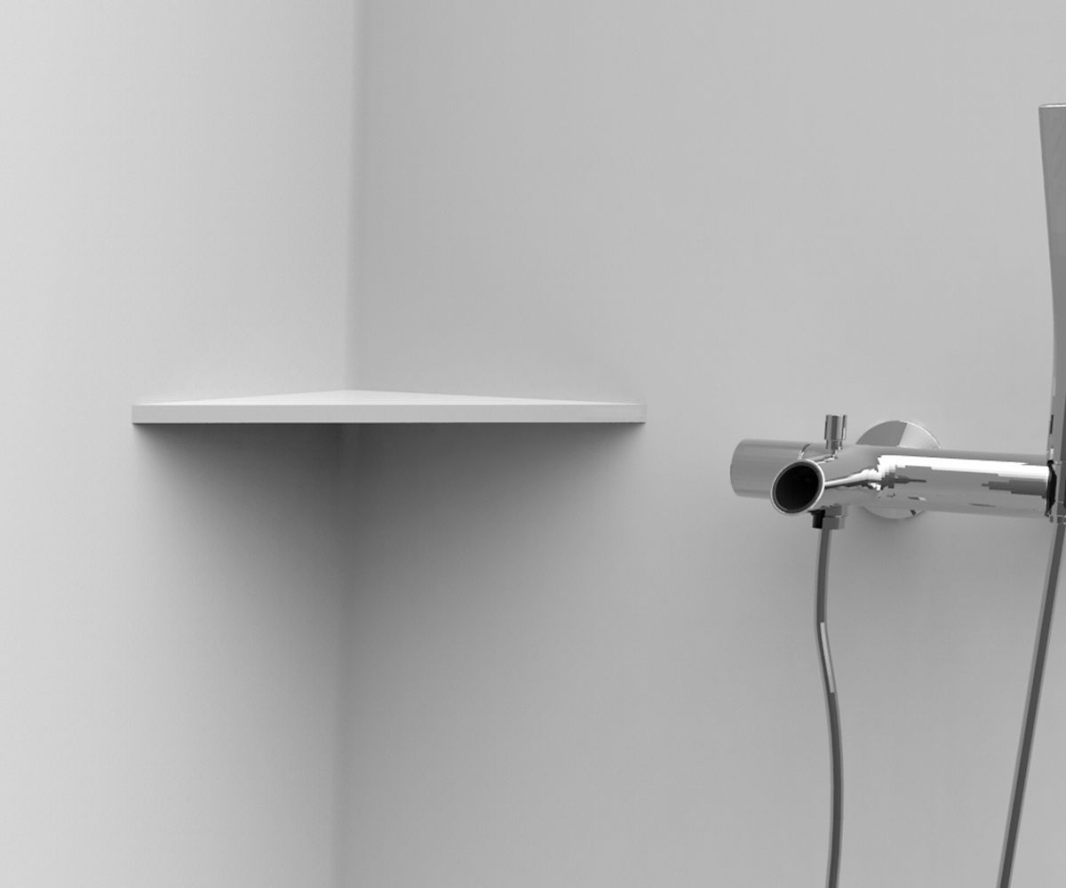 bathwell Tablette d'angle de 12mm pour paroi murale - 150x150 mm - Blanc - L150 x P150 x H12mm