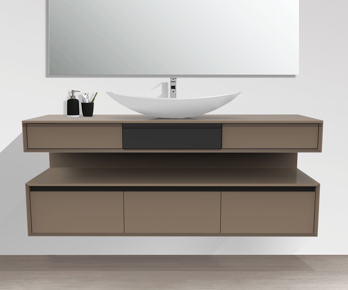 bathwell Meuble vasque Alésia Ergo blanc - Beige - L1500 x P500 x H600 mm