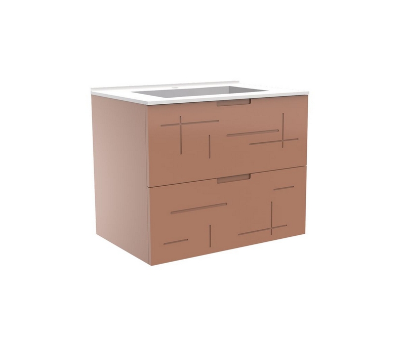 Meuble vasque Liberté façades gravées café - Taupe - L700 x P480 x H576mm