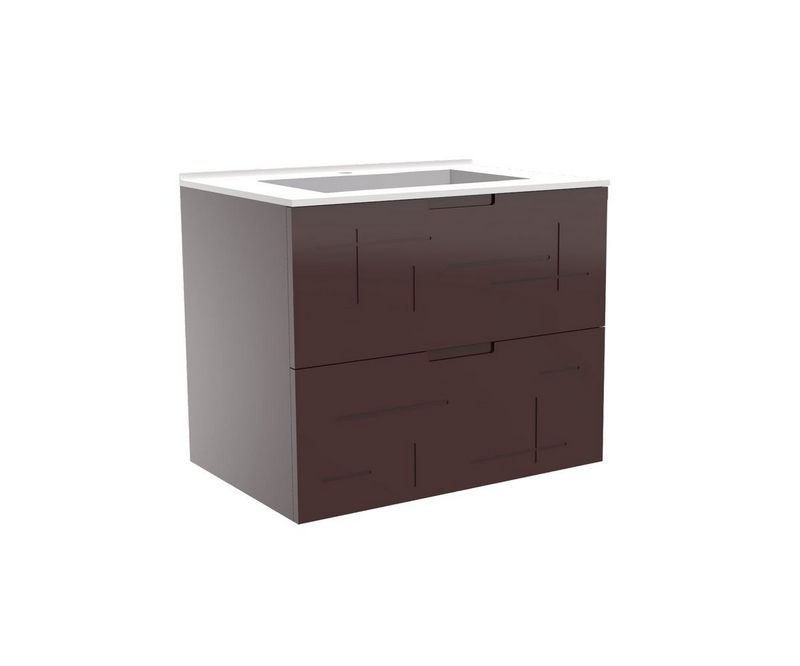 Meuble vasque Liberté façades gravées taupe - Blanc / Noir - L700 x P480 x H576mm