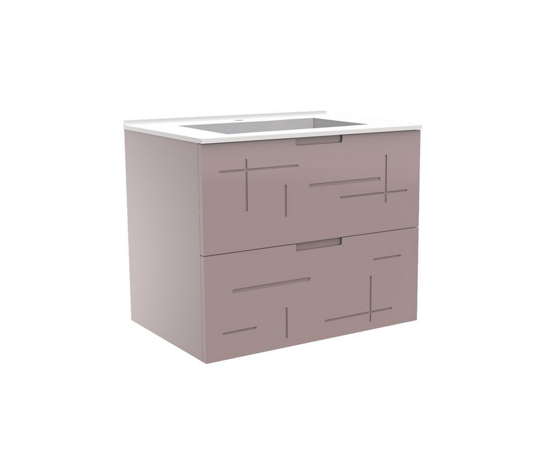 Meuble vasque Liberté façades gravées béton - Taupe - L700 x P480 x H576mm