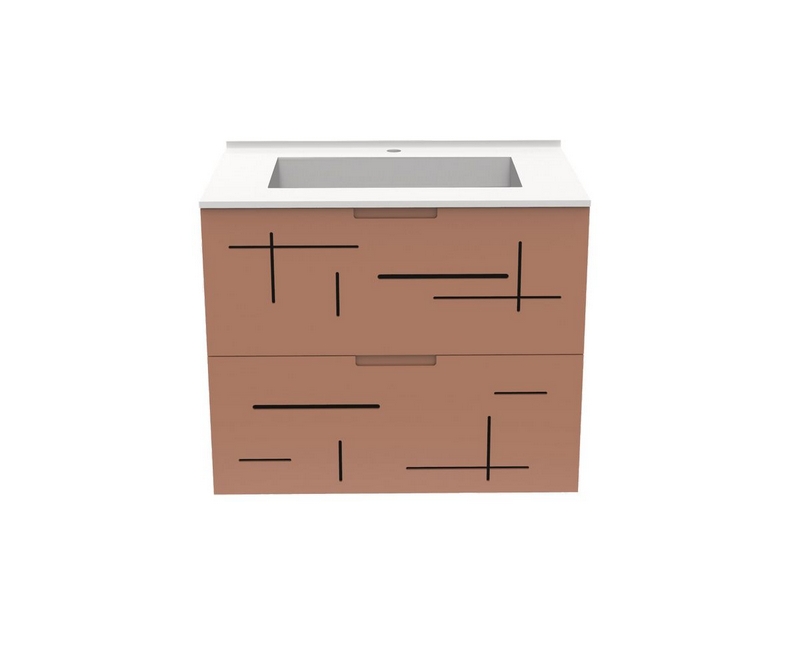 Meuble vasque Liberté façades café bi-matière plexiglas - Taupe - L700 x P480 x H576mm