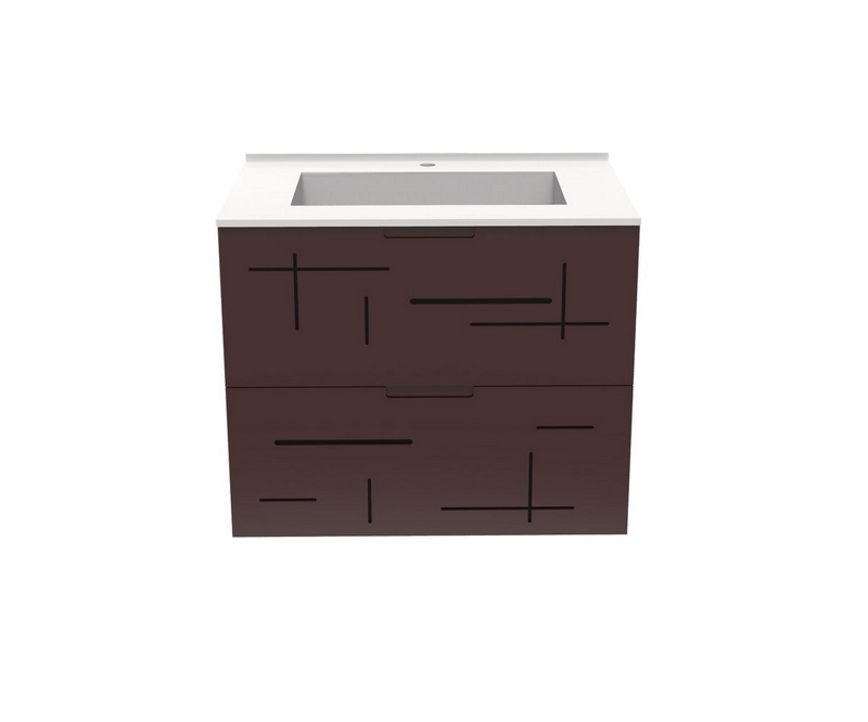 Meuble vasque Liberté façades taupe bi-matière plexiglas - Noir - L700 x P480 x H576mm