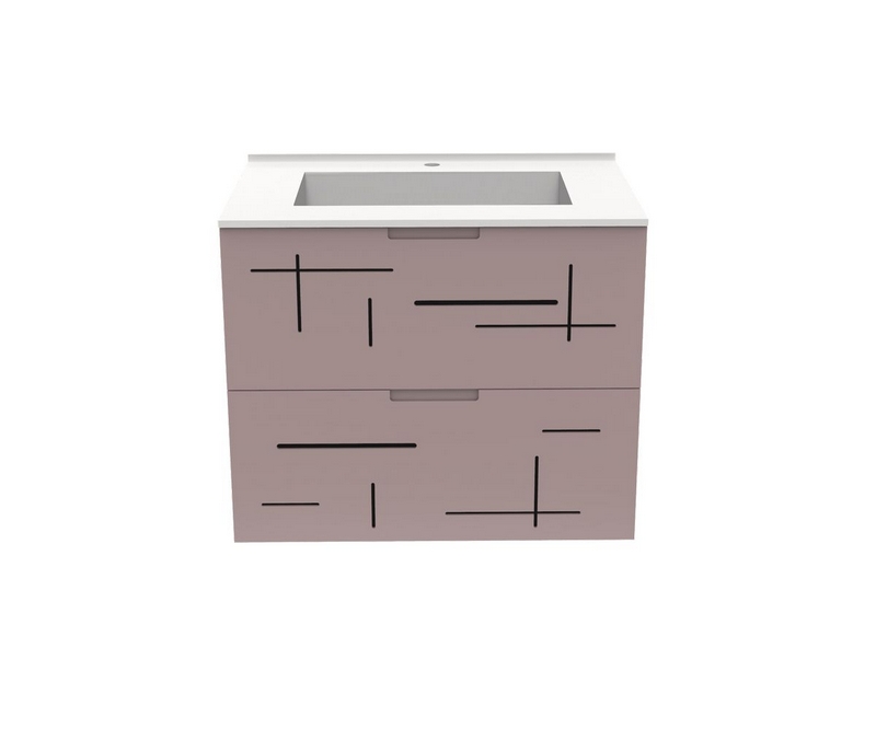 Meuble vasque Liberté façades béton bi-matière plexiglas - Taupe - L700 x P480 x H576mm