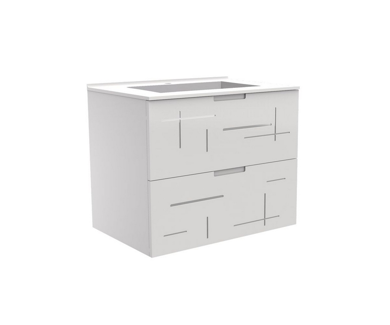 Meuble vasque Liberté façades blanches bi-matière miroir - Blanc / Noir - L700 x P480 x H576mm