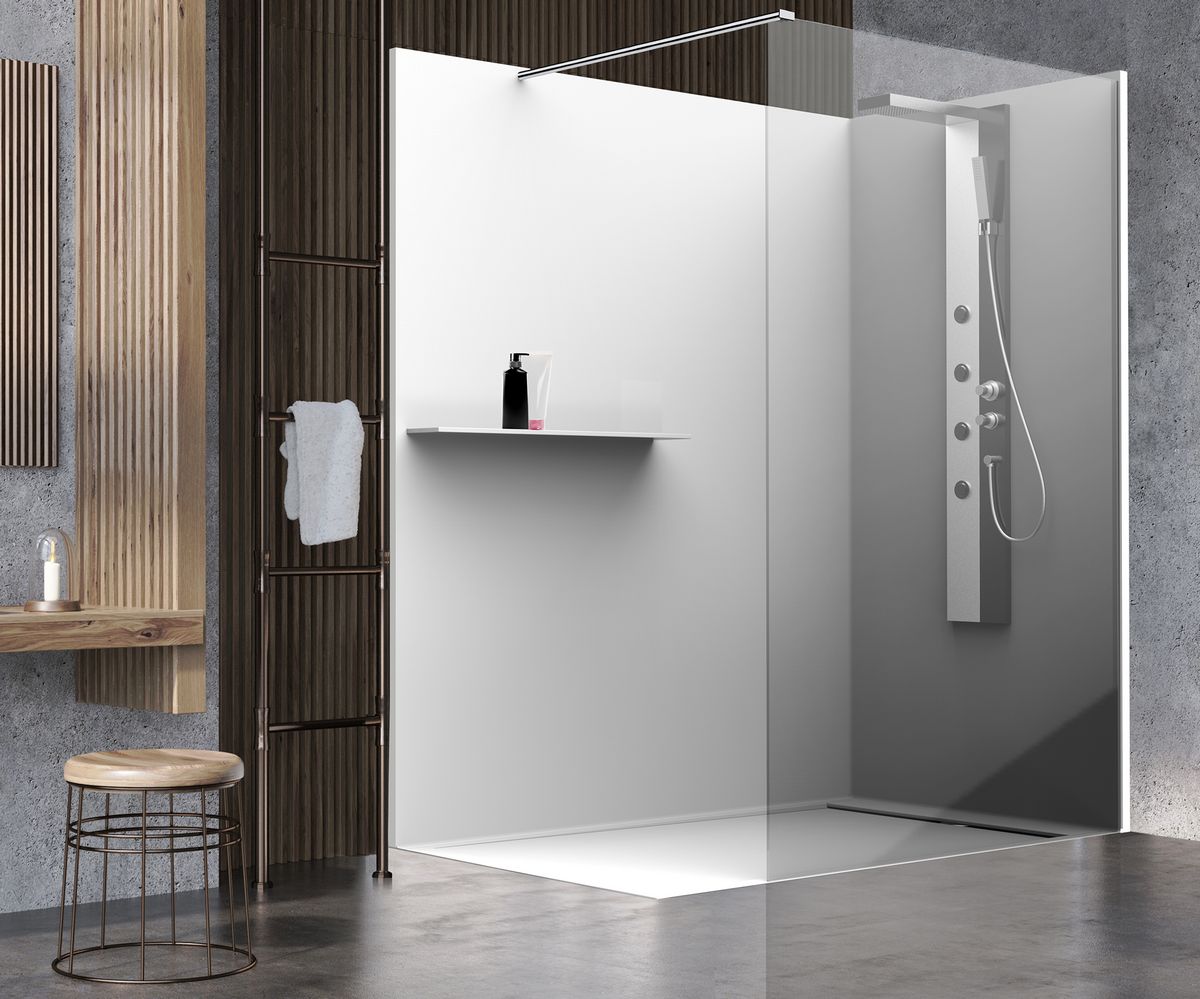 bathwell Paroi murale avec congés de propreté - Dimensions 1200x2500 - Blanc - L1200 x P9 x H2500mm