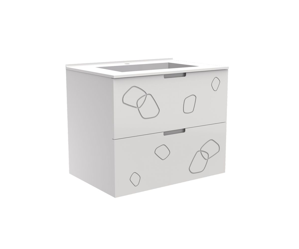 bathwell Meuble vasque Liberté façades gravées blanches - Blanc - L700 x P480 x H576mm