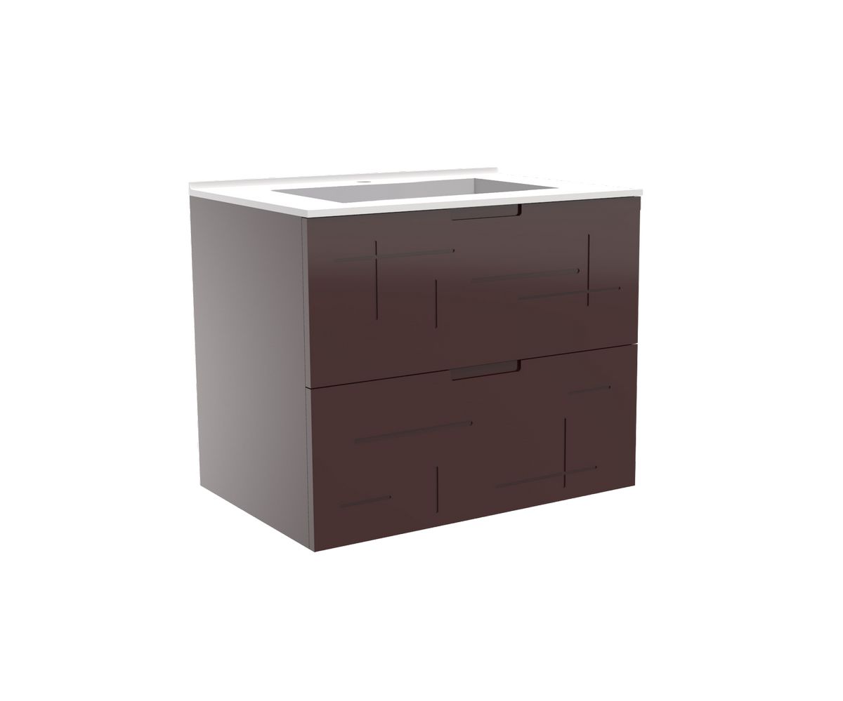 bathwell Meuble vasque Liberté façades gravées taupe - Taupe - L700 x P480 x H576mm