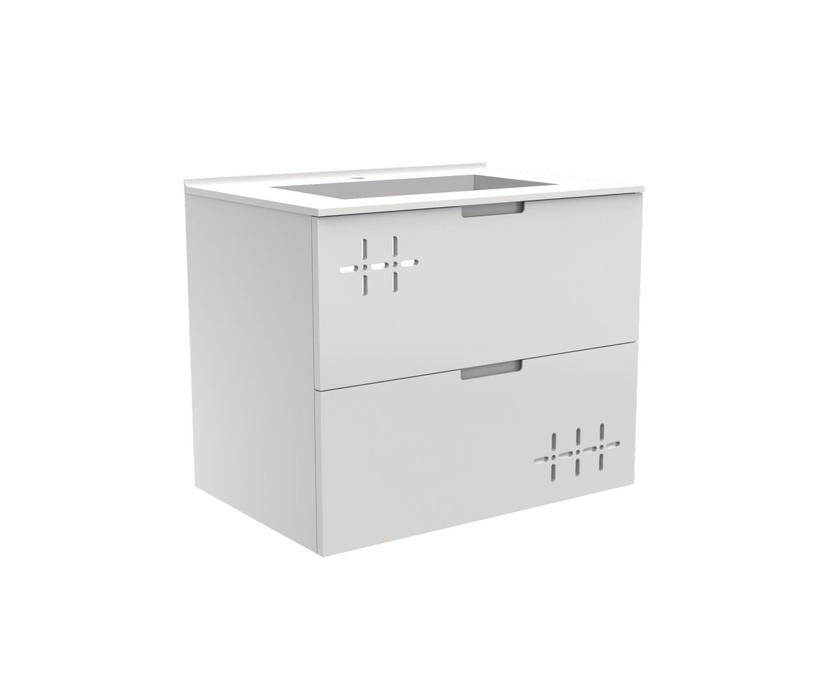 bathwell Meuble vasque Liberté façades blanches bi-matière miroir - Blanc - L700 x P480 x H576mm