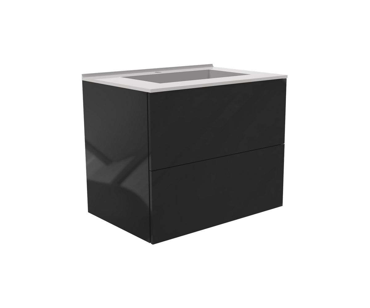 bathwell Meuble vasque Liberté Gloss noir - Noir - L700 x P480 x H576mm
