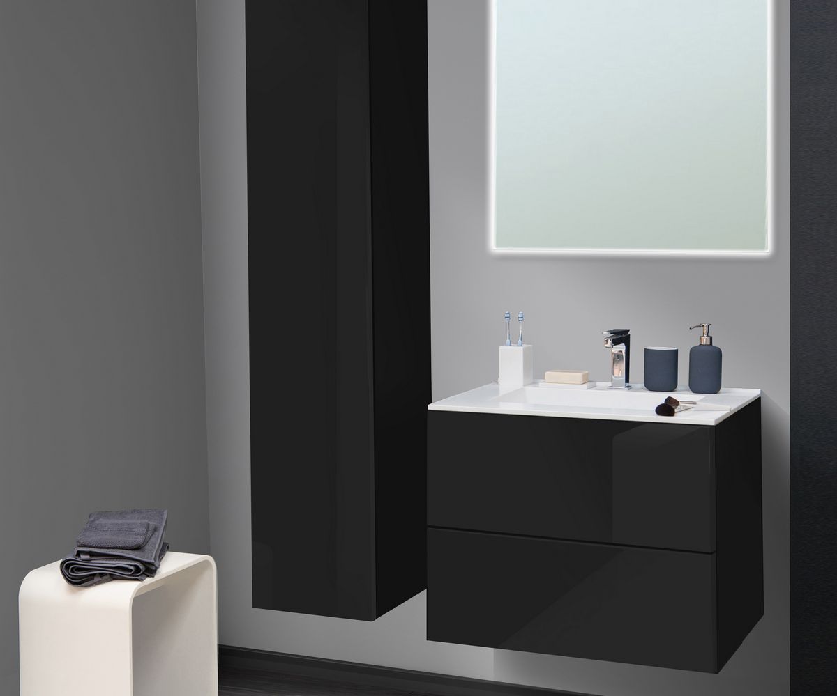 bathwell Meuble vasque Liberté Gloss noir - Noir - L700 x P480 x H576mm