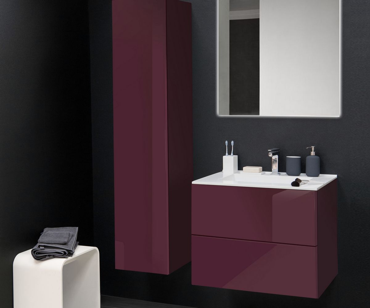 bathwell Meuble vasque Liberté Gloss rouge - Rouge - L700 x P480 x H576mm