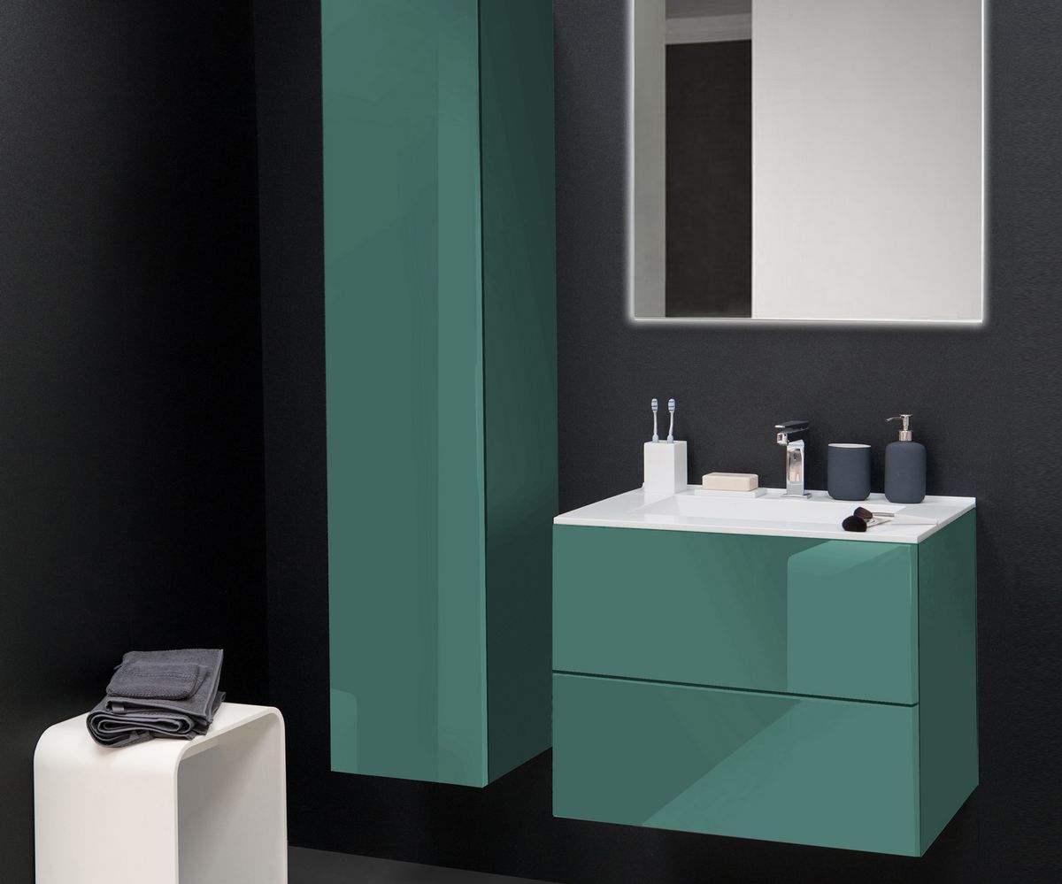 bathwell Meuble vasque Liberté Gloss turquoise - Turquoise - L700 x P480 x H576mm