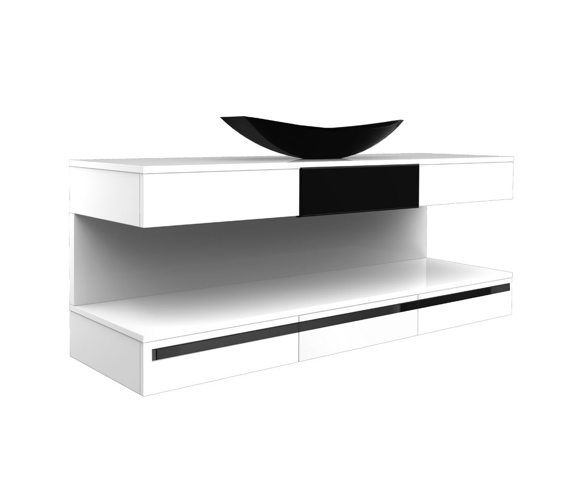 bathwell Meuble vasque Alésia Pur noir - Blanc / Noir - L1500 x P500 x H600 mm