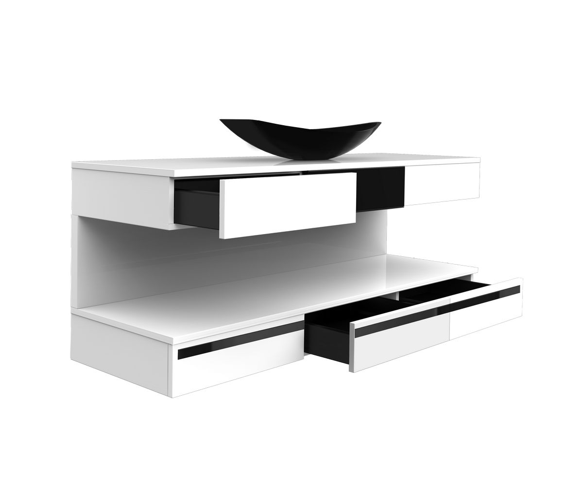 bathwell Meuble vasque Alésia Pur noir - Blanc / Noir - L1500 x P500 x H600 mm