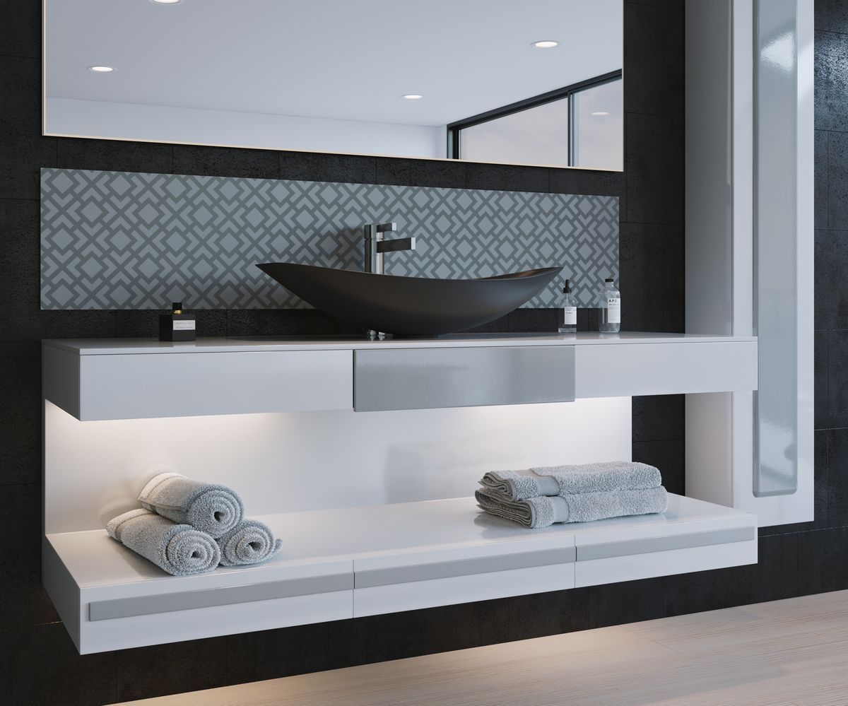 bathwell Meuble vasque Alésia Pur gris - Blanc / Gris - L1500 x P500 x H600 mm