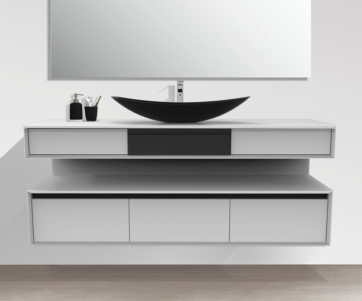 bathwell Meuble vasque Alésia Ergo blanc - Noir - L1500 x P500 x H600 mm