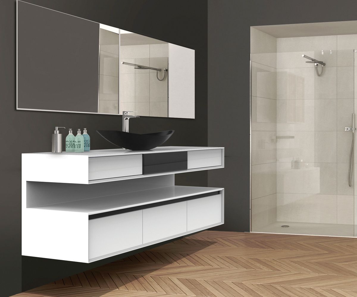 bathwell Meuble vasque Alésia Ergo blanc - Noir - L1500 x P500 x H600 mm
