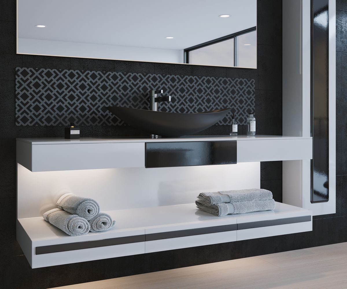 bathwell Crédence Alésia motifs coloris noir - Noir - L1500 x P36 x H300 mm