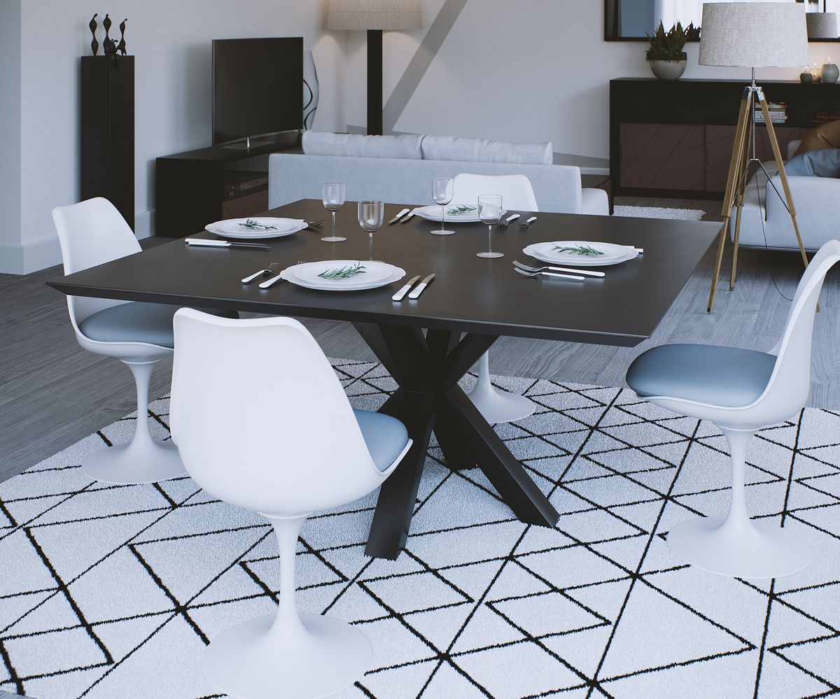 Loungewell Table de repas carré Stockholm en céramique - Blanc / Beige - L1500 x P1500 x H750 mm