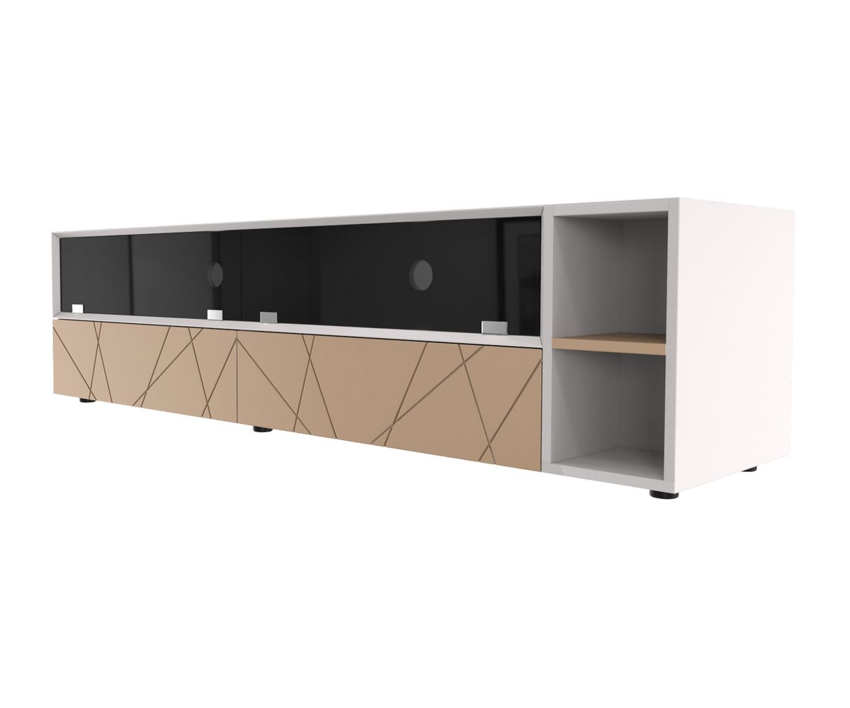 Loungewell Meuble TV Stockholm - Blanc / Beige - L2000 x P500 x H520 mm