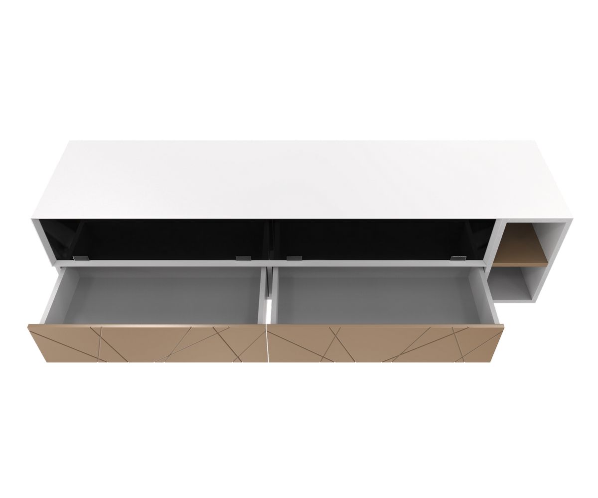 Loungewell Meuble TV Stockholm - Blanc / Beige - L2000 x P500 x H520 mm