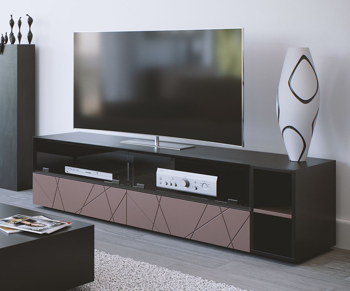 Loungewell Meuble TV Stockholm - Noir / Taupe - L2000 x P500 x H520 mm