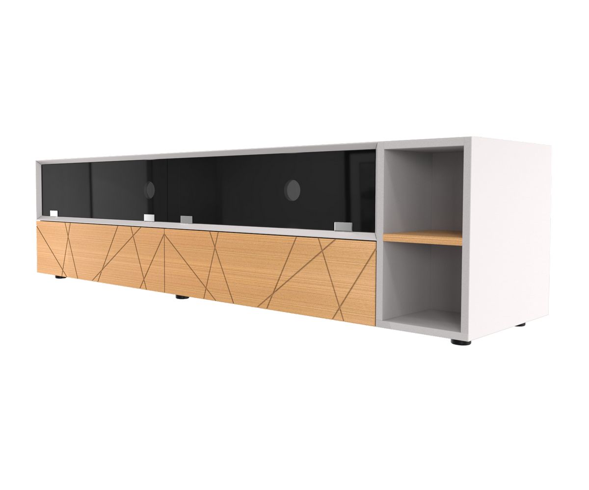 Loungewell Meuble TV Stockholm - Blanc / Chêne - L2000 x P500 x H520 mm