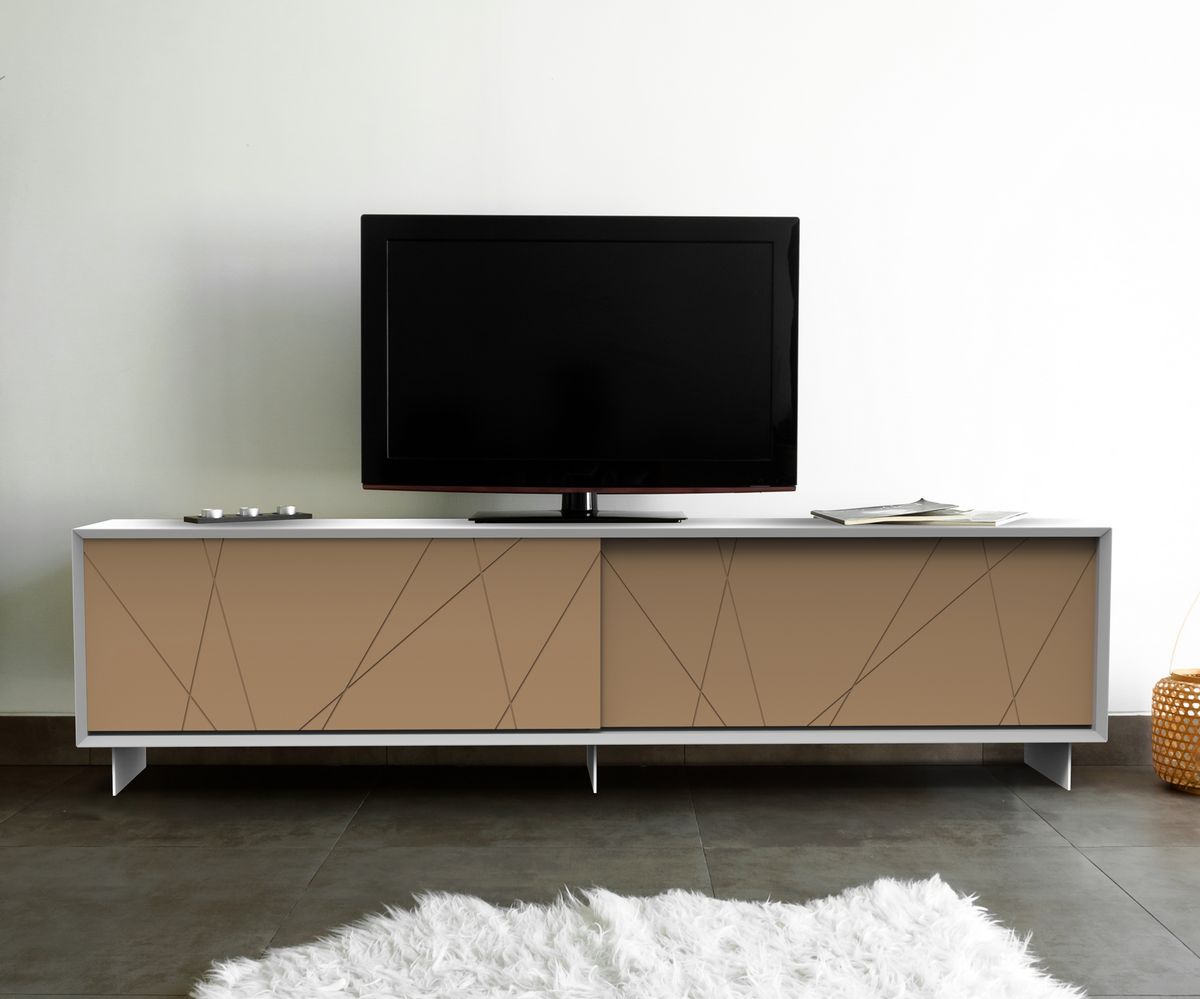 Loungewell Meuble TV Stockholm Lines - Blanc / Beige - L2000 x P450 x H520 mm