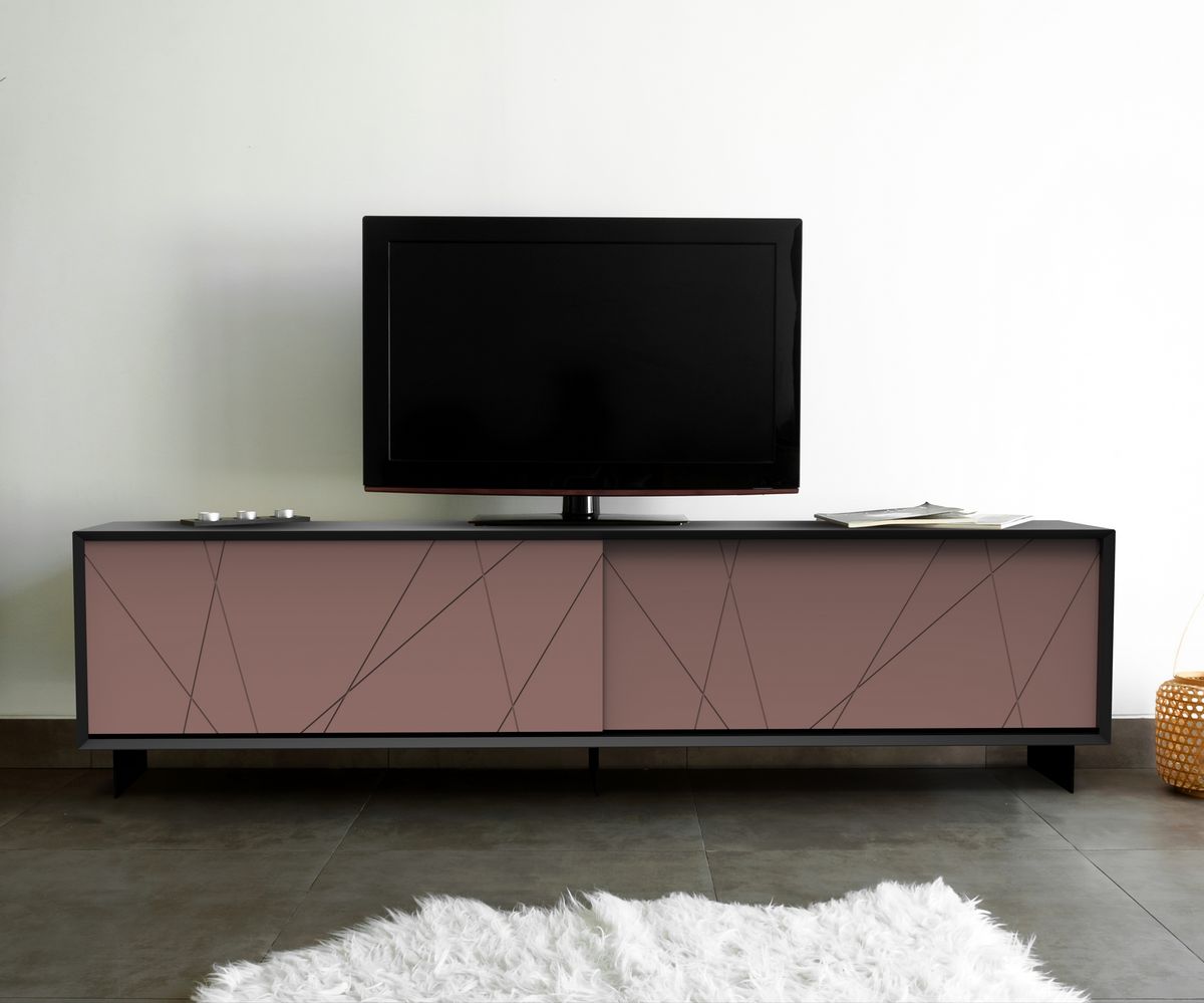 Loungewell Meuble TV Stockholm Lines - Noir / Taupe - L2000 x P450 x H520 mm