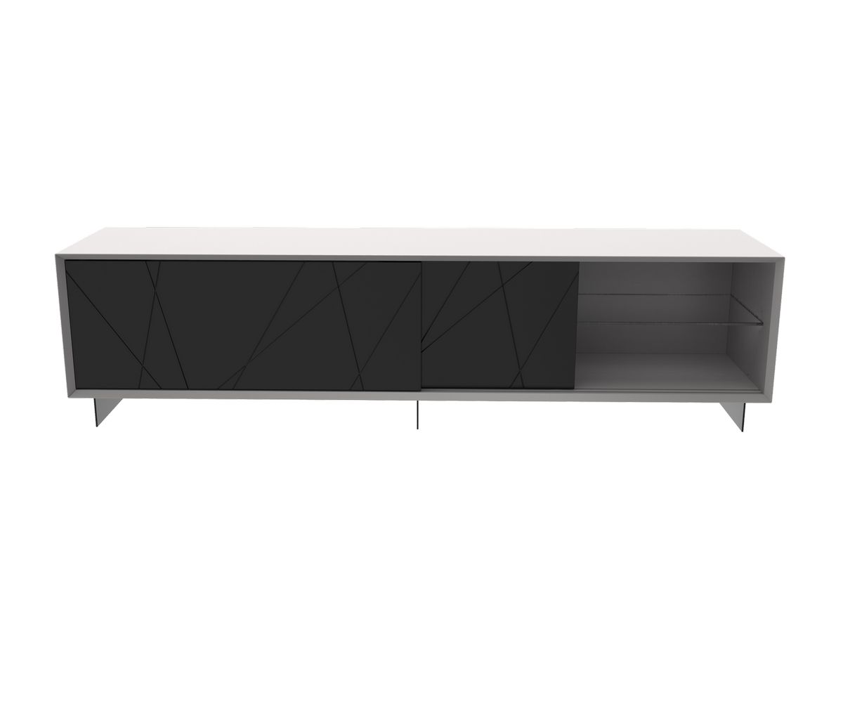 Loungewell Meuble TV Stockholm Lines - Gris clair / Noir - L2000 x P450 x H520 mm