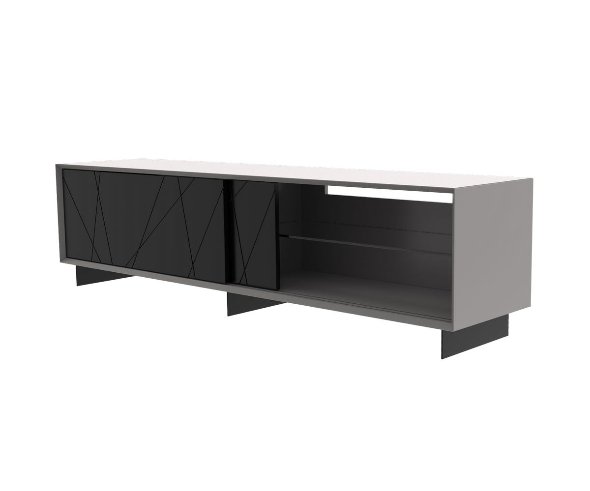 Loungewell Meuble TV Stockholm Lines - Gris clair / Noir - L2000 x P450 x H520 mm