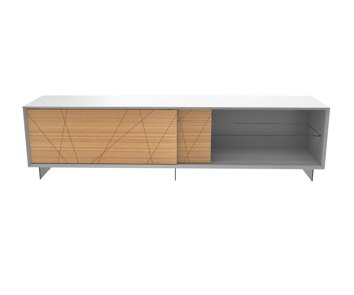 Loungewell Meuble TV Stockholm Lines - Blanc / Chêne - L2000 x P450 x H520 mm