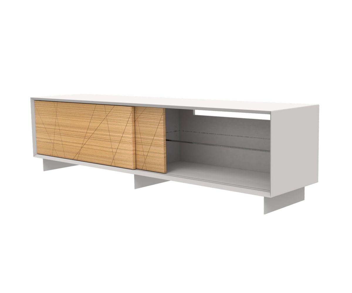 Loungewell Meuble TV Stockholm Lines - Blanc / Chêne - L2000 x P450 x H520 mm