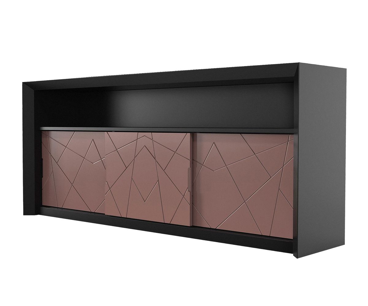 Loungewell Console bar Stockholm à 3 portes - Noir / Taupe - L1800 x P500 x H814 mm