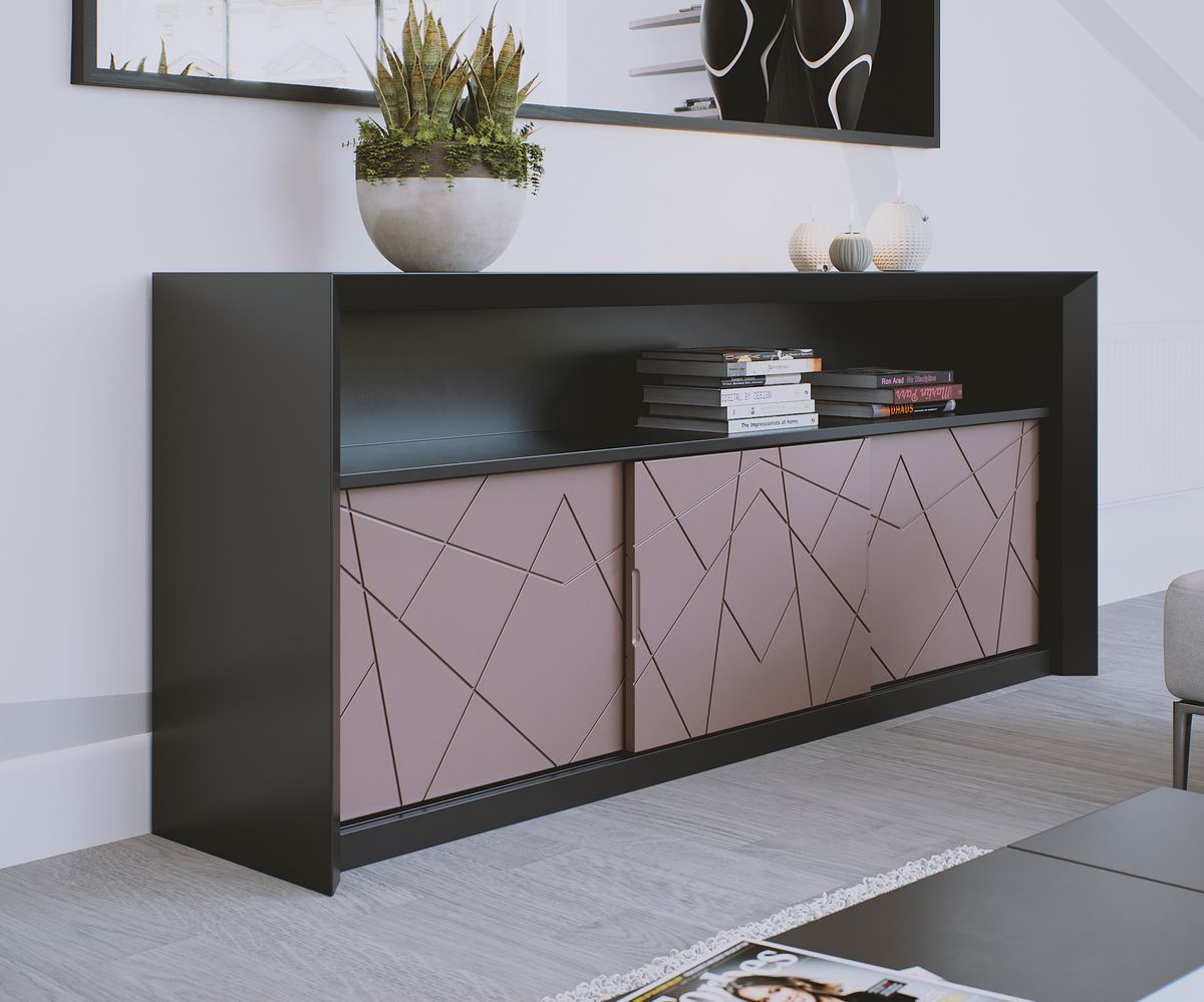 Loungewell Console bar Stockholm à 3 portes - Noir / Taupe - L1800 x P500 x H814 mm