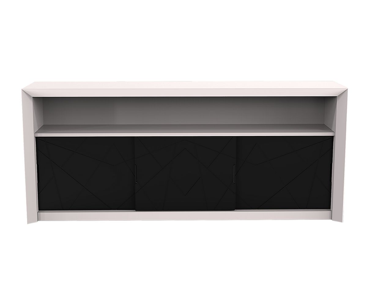 Loungewell Console bar Stockholm à 3 portes - Gris clair / Noir - L1800 x P500 x H814 mm