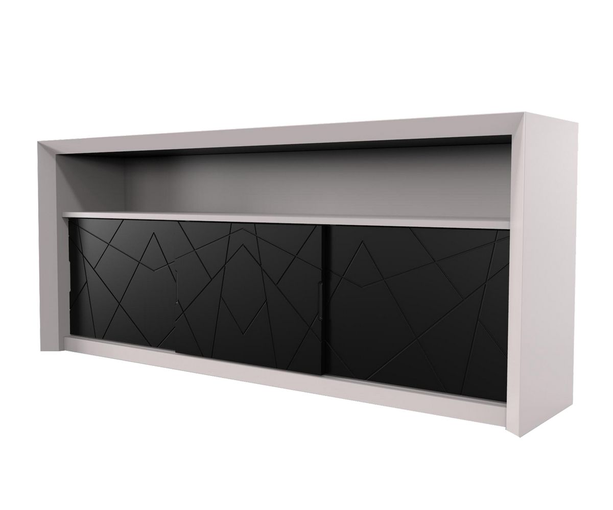 Loungewell Console bar Stockholm à 3 portes - Gris clair / Noir - L1800 x P500 x H814 mm