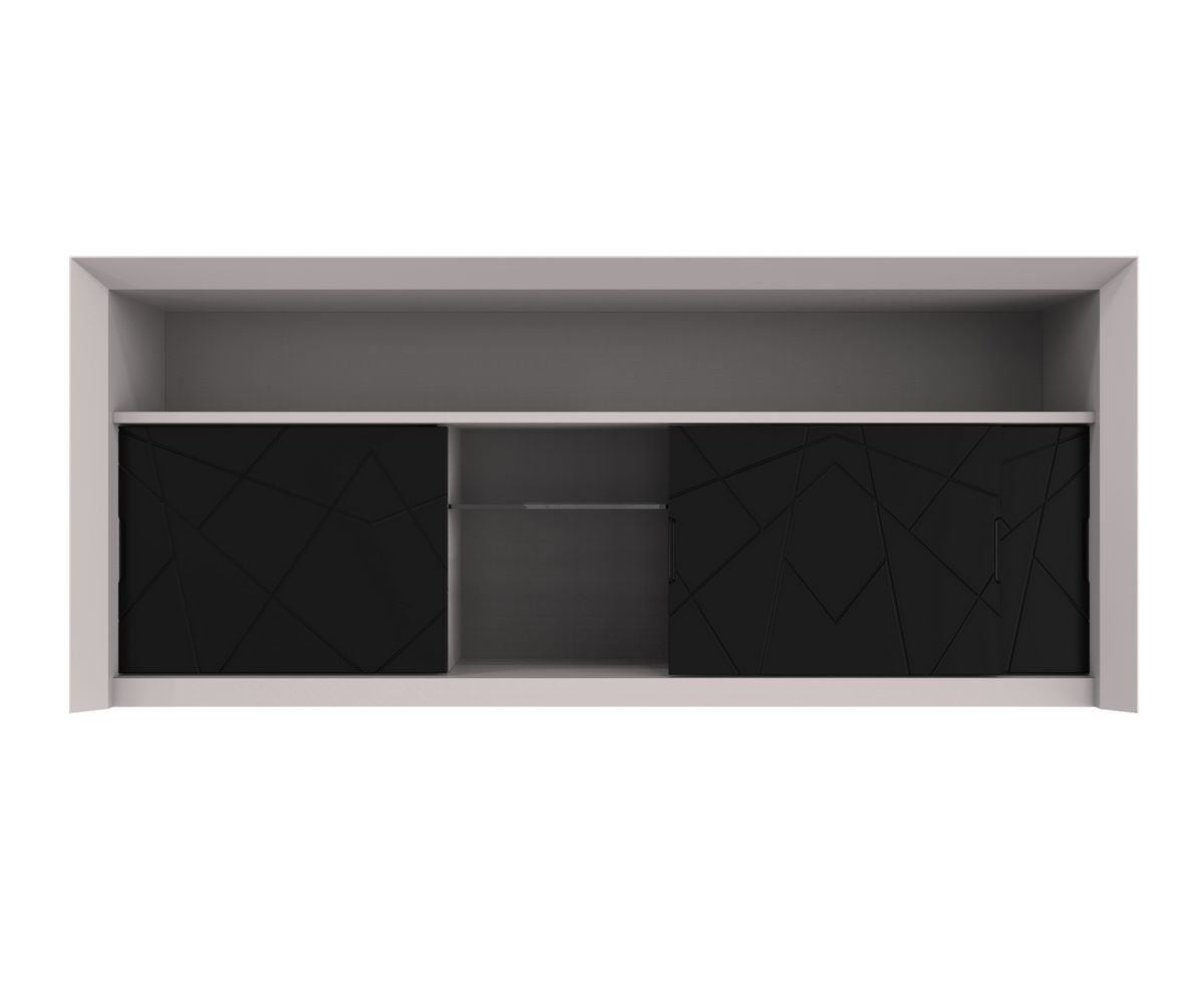Loungewell Console bar Stockholm à 3 portes - Gris clair / Noir - L1800 x P500 x H814 mm