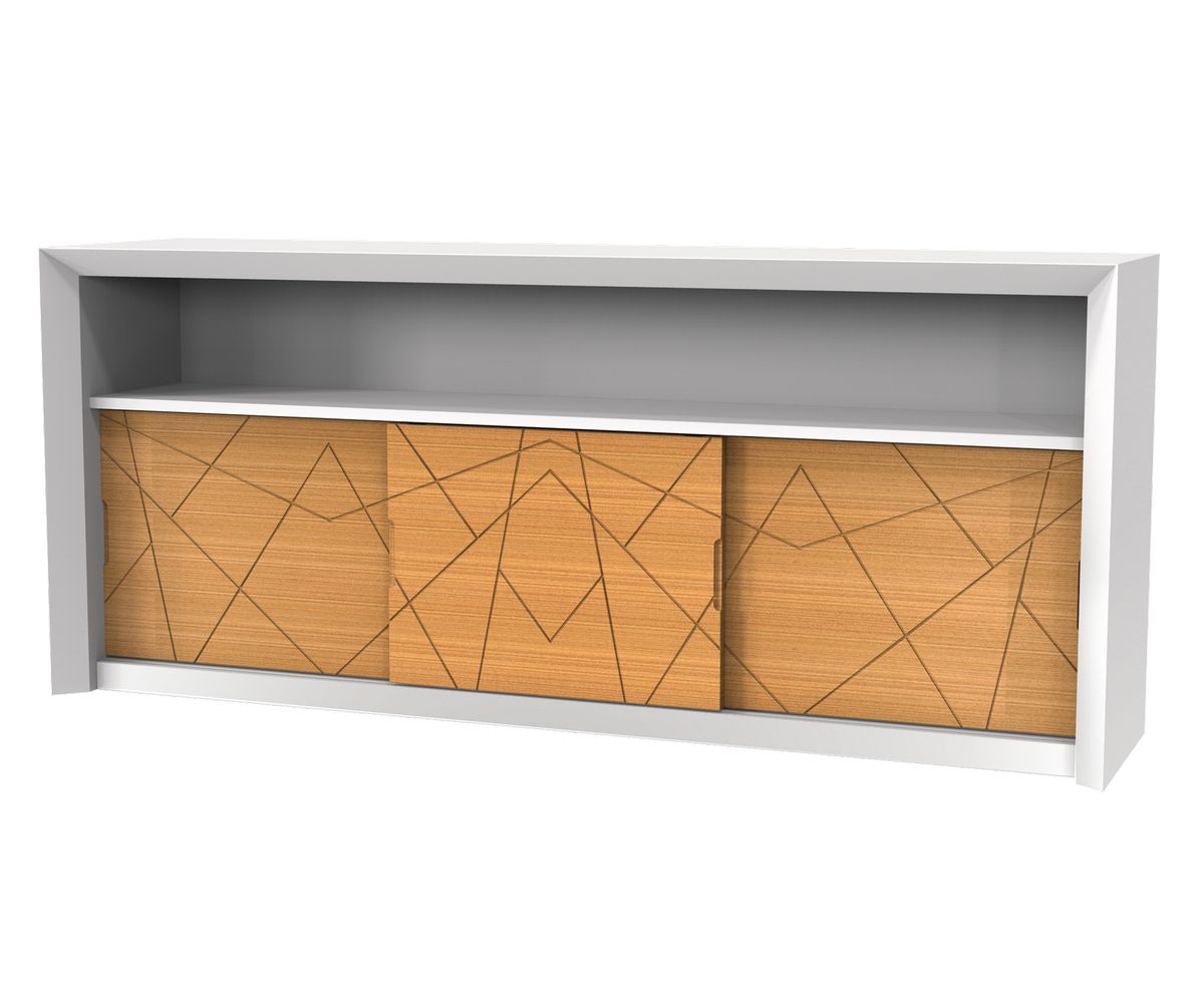 Loungewell Console bar Stockholm à 3 portes - Blanc / Chêne - L1800 x P400 x H814 mm