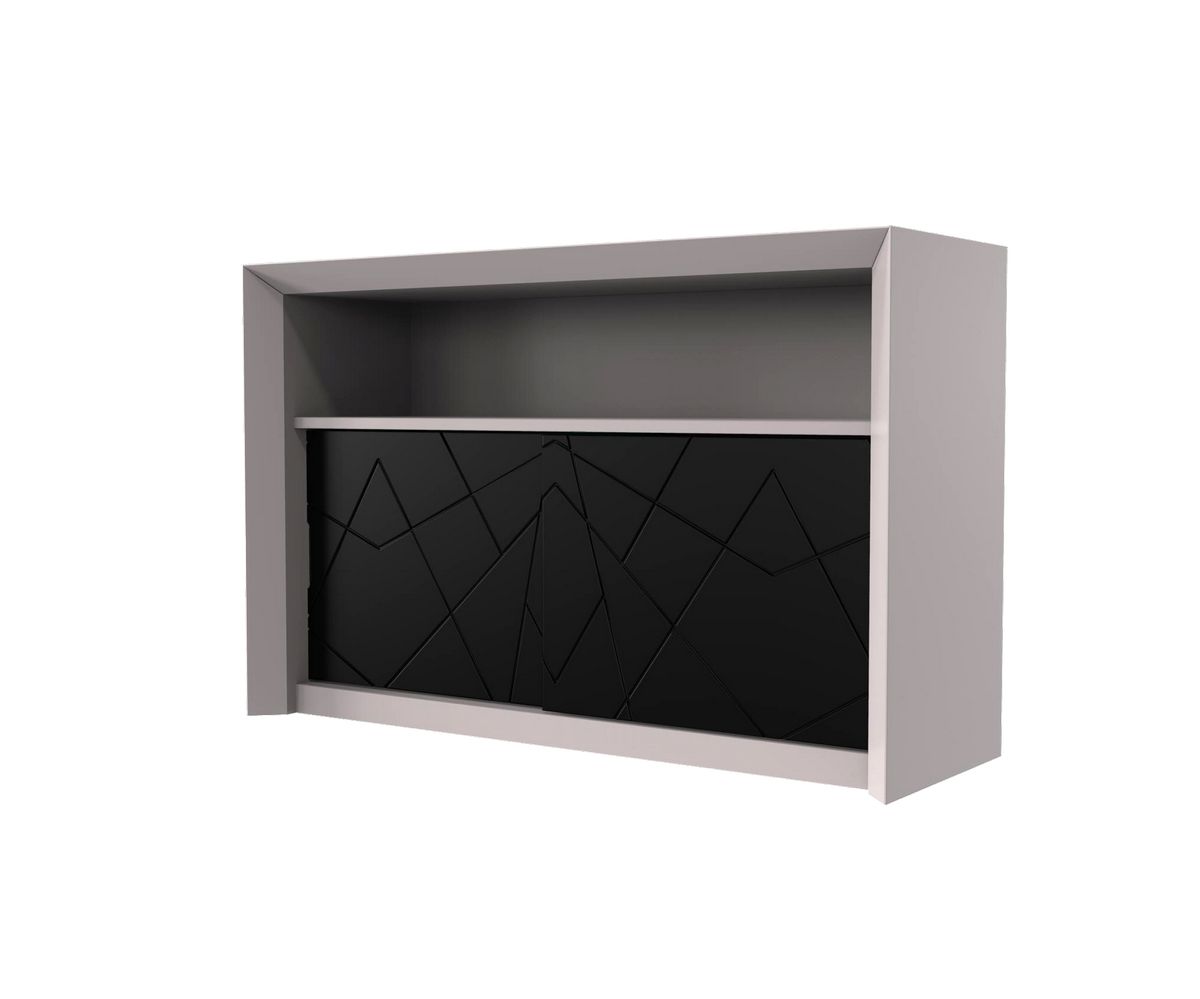 Loungewell Console bar Stockholm à 2 portes - Gris clair / Noir - L1250 x P500 x H814 mm