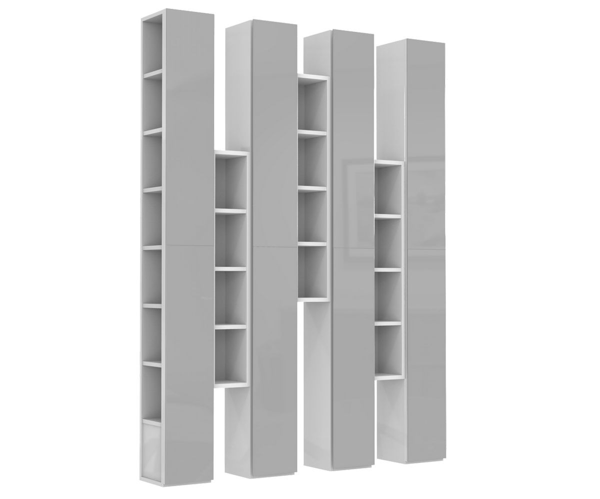 Loungewell Bibliothèque Munich - Blanc / Gris - L1630 x P273 x H2200 mm