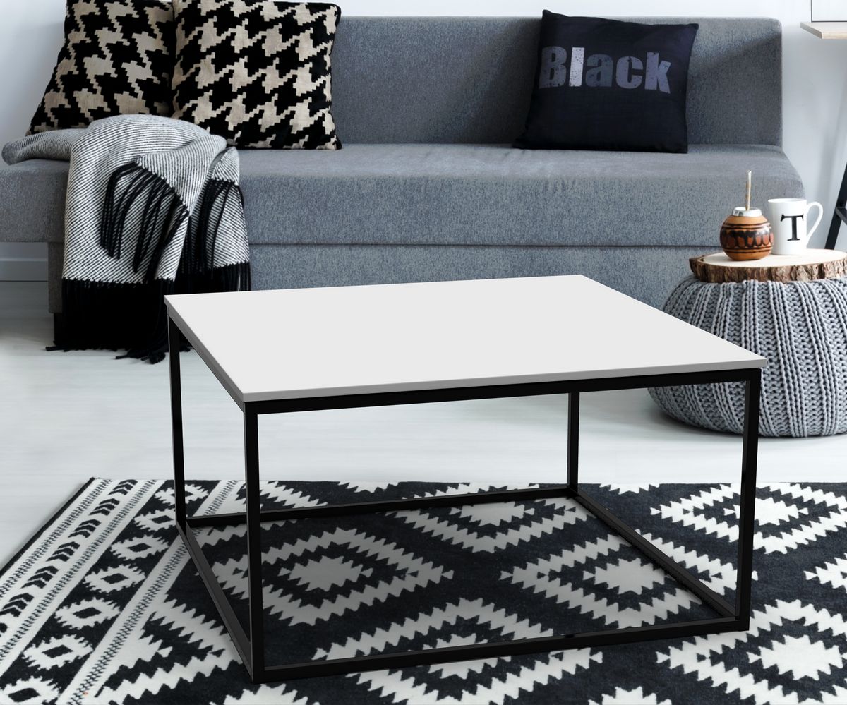 Loungewell Table basse Square Manhattan K.Life - Blanc / Noir - L750 x P750 x H412mm