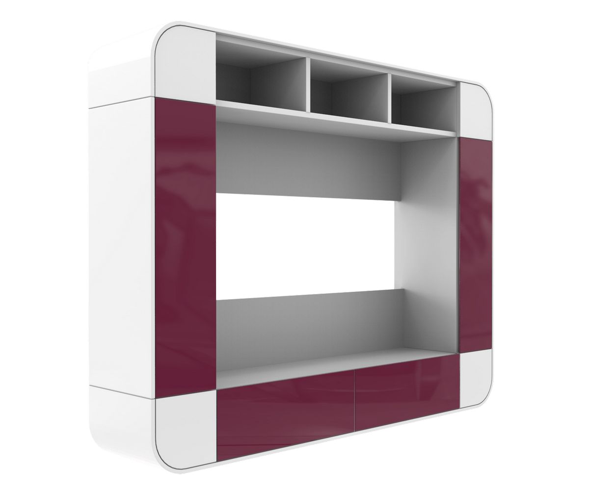 Loungewell Meuble TV Manhattan - Blanc / Bordeaux - L1700 x P350 x H1340mm